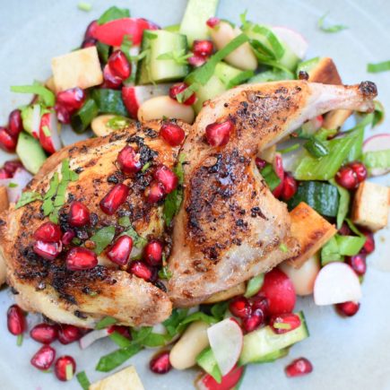 Gebraden kwartel met rauwkost salade van witte bonen