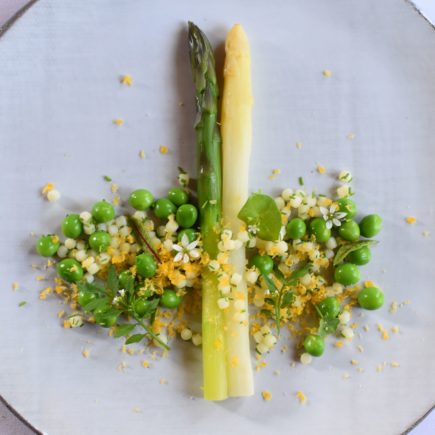 Asperge – Fregola – Doperwt – Geraspte eidooier