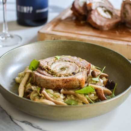 Porchetta met risotto van paddestoelen