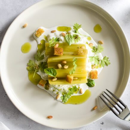 Burrata - Gekonfijte prei - Kervel