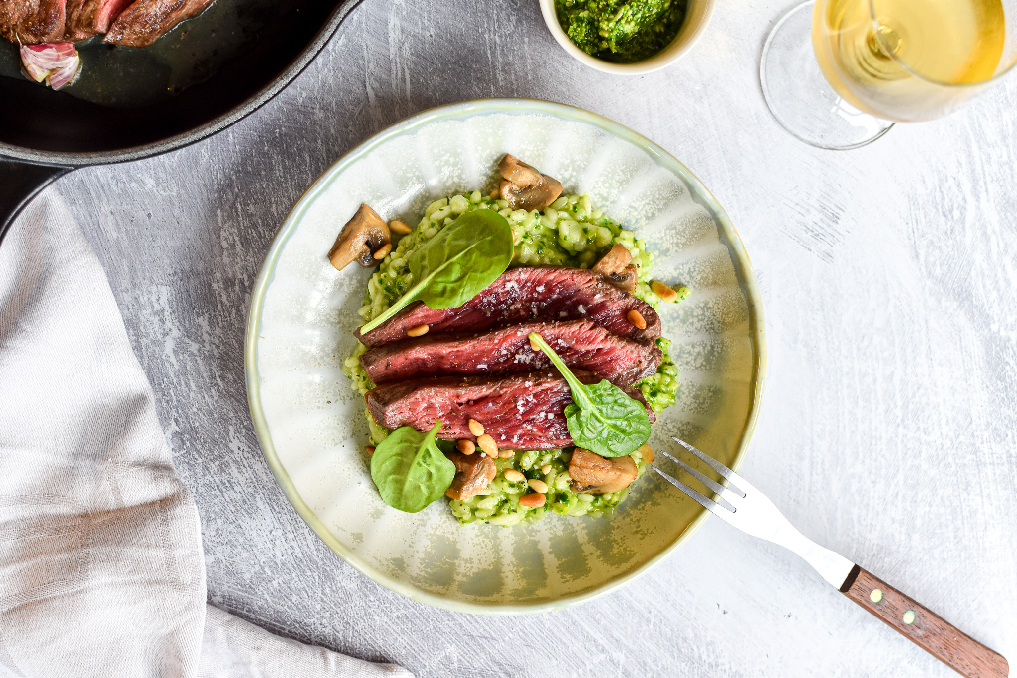 Bavette Risotto met pesto van spinazie Kris Kookt