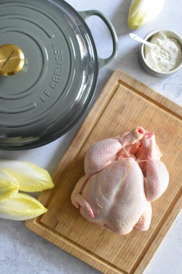 Stoofpotje van kip met witloof en kruidenkaas