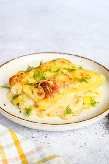 Cannelloni met vis, ricotta, prei en venkel