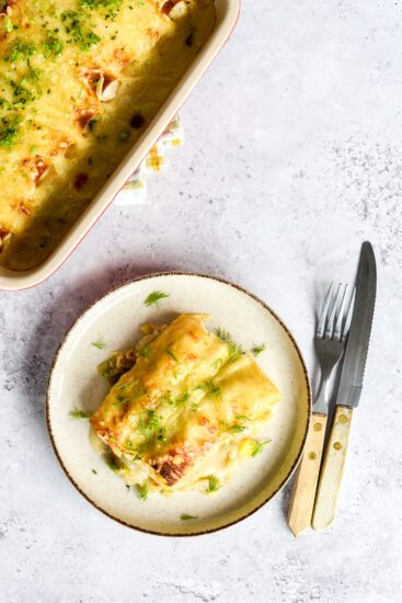 Cannelloni met vis, ricotta, prei en venkel