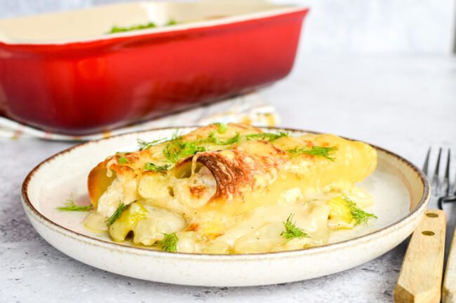 Cannelloni met vis, ricotta, prei en venkel