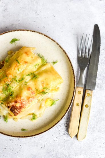 Cannelloni met vis, ricotta, prei en venkel