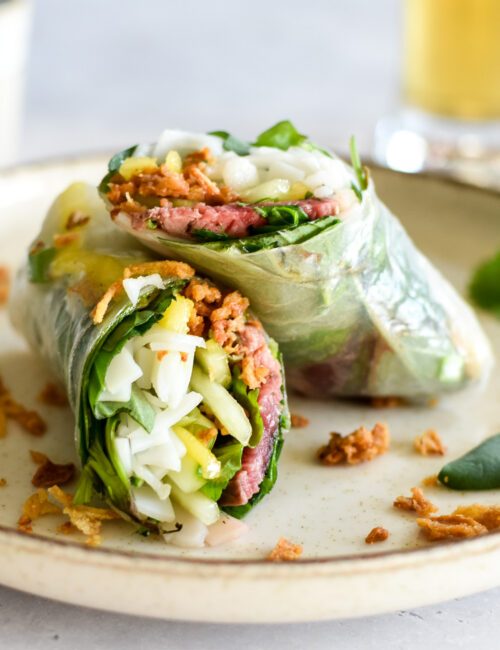 Lenterolletje met diamanthaas, mango en Thaise basiliucm